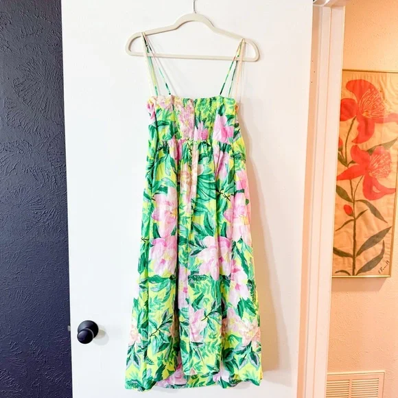 FARM Rio Linen Blend Tie-Strap Sweetheart Babydoll Midi Dress Size XS NEW - Picture 8 of 11